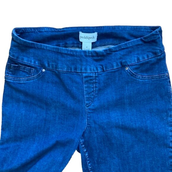 Peck & Peck Pull-On Jeans Mid-Rise Straight Med-Dark Wash Back Pockets, size 12 - Picture 3 of 8